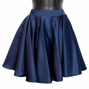 DAVE & JOHHNY NAVY BLUE SATIN SKIRT PLEATED A-LINE COCKTAIL FORMAL SKIRT SZ 5/6